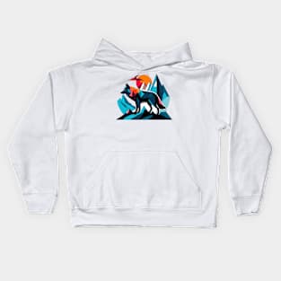 Geometric art of wolf and mountains Kids Hoodie